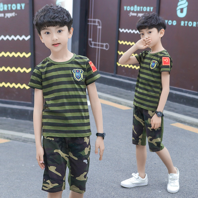 男童迷彩服夏装套装2019新款儿童迷彩短袖中大童夏令营4岁5678910岁运动军训衣服 迷彩